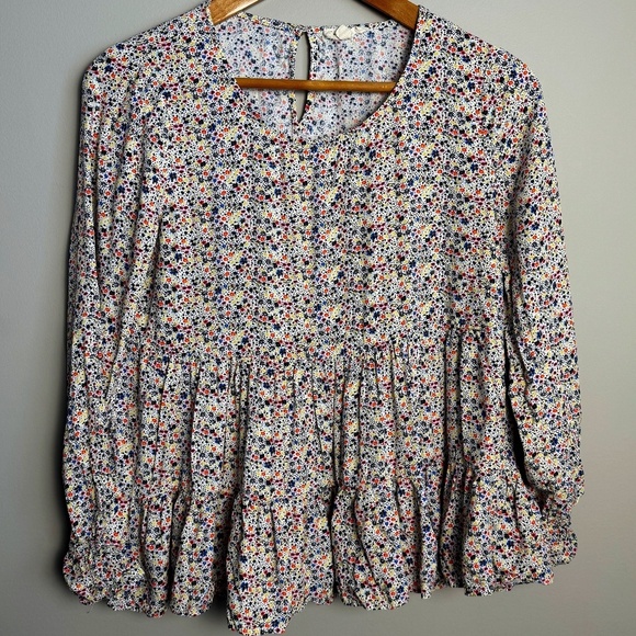 Jane and Delancey Women's Long Sleeve Allover Floral Peplum Top Multicolor Small - Picture 1 of 12